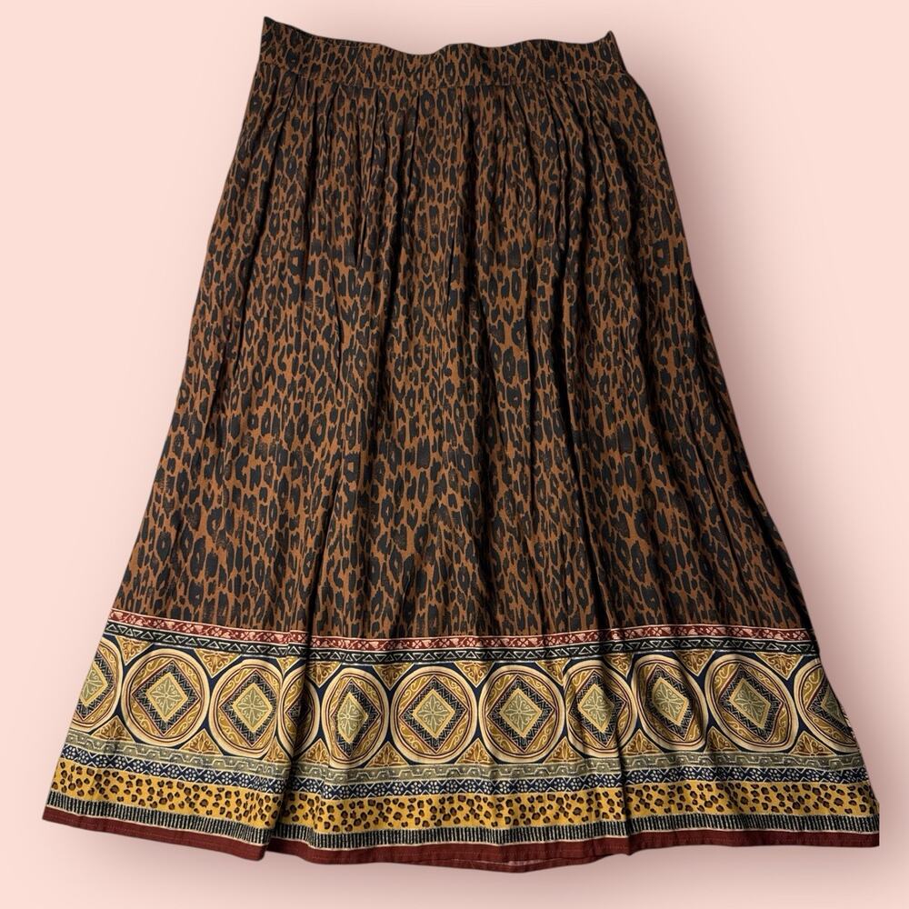 Vtg Women’s Size XL Leopard Print Maxi Skirt Boho Cheetah Fairy Grunge Stretchy
